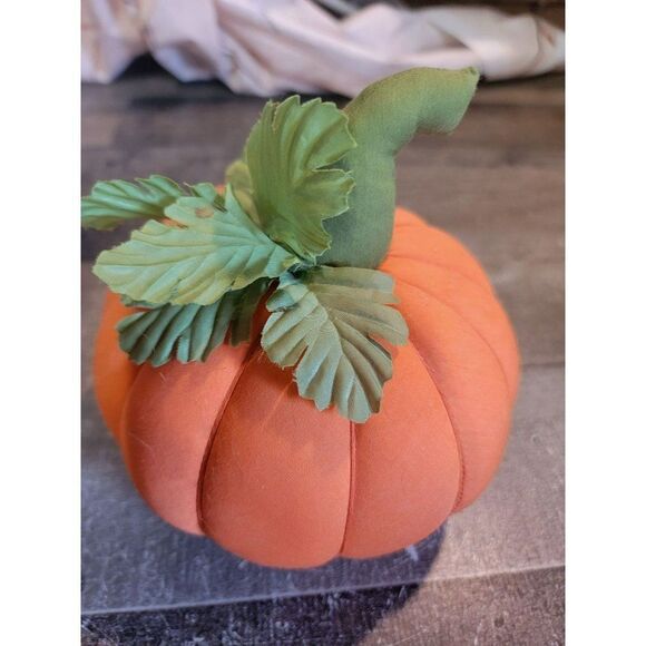 Fabric plush orange pumpkin fall Thanksgiving decor figure - Picture 3 of 5